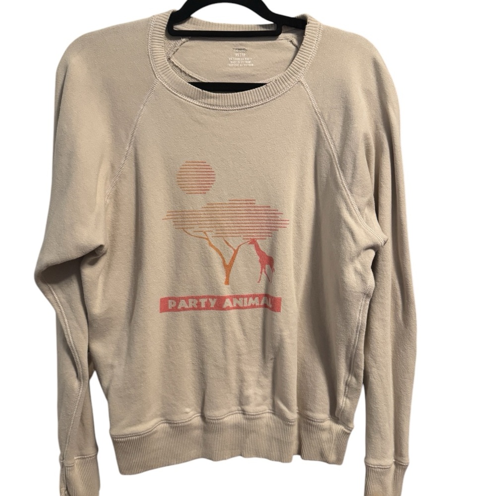 Aerie Cream Crew Neck Sweatshirt with Graphic Design